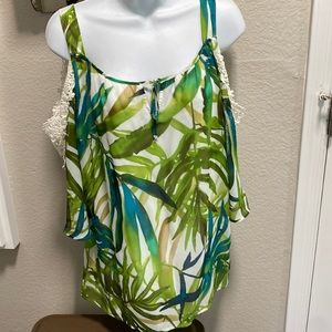 Chicos Cold Shoulder Top Size 2 Tropical Look